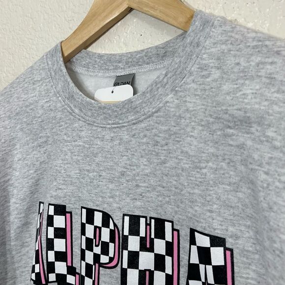 Alpha Chi Sorority Custom Sweatshirt Grey Checkered Spell Out Size M - Picture 4 of 12